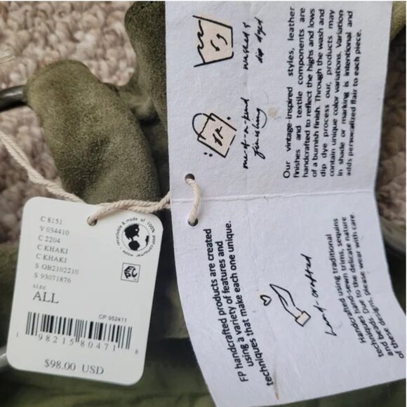 Free People NWT Bobbi Slouch Suede Leather Tote Bag Khaki Color - Picture 3 of 5